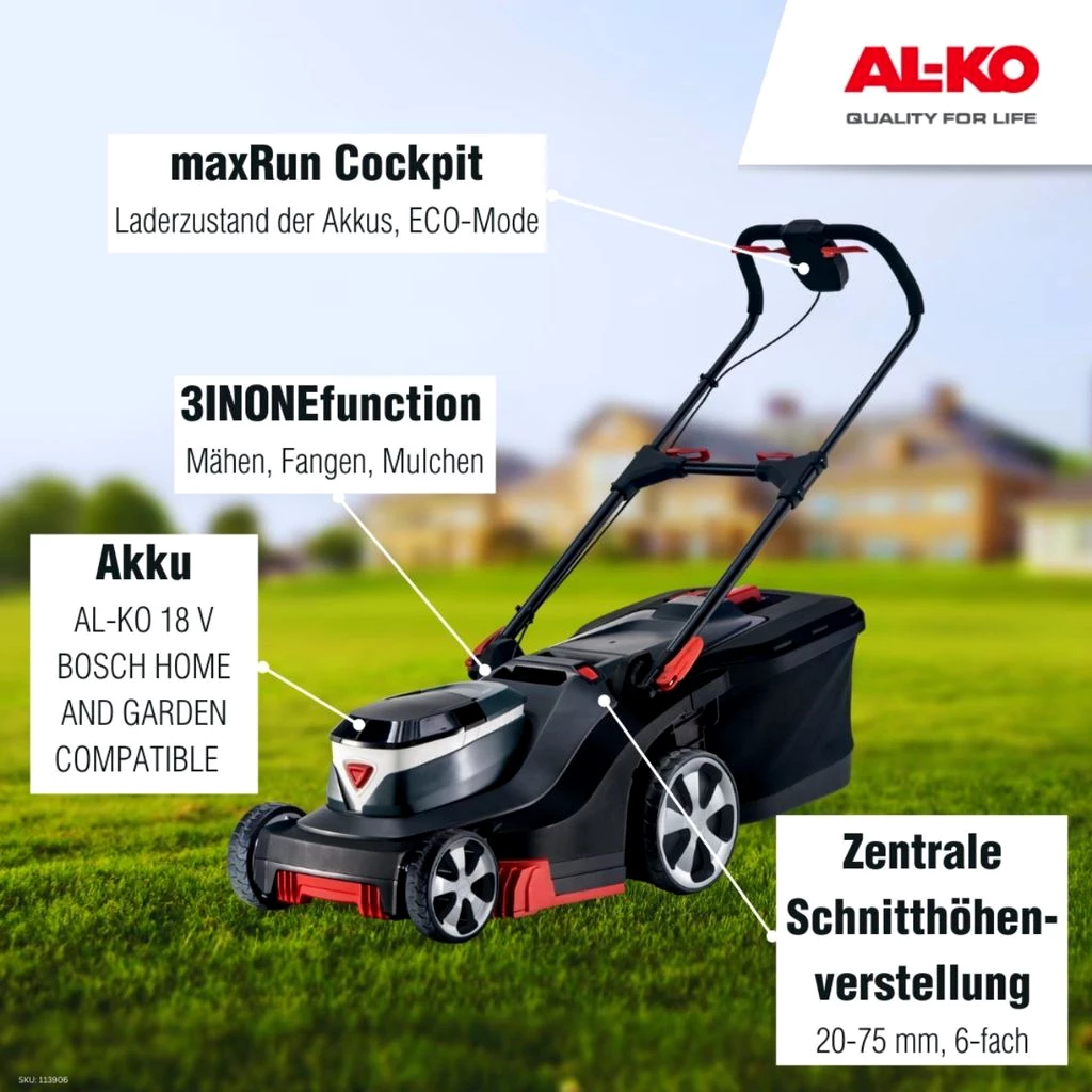 AL-KO Akku-Rasenmäher 382 Li Premium, 38 cm Schnittbreite