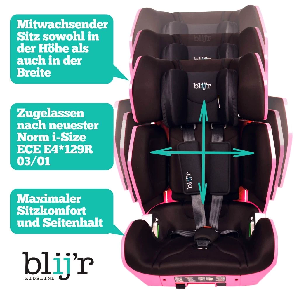 Blij´r Uniek Pink Kindersitz mit Rücksitz Organizer | von 3,5 bis 12 Jahren