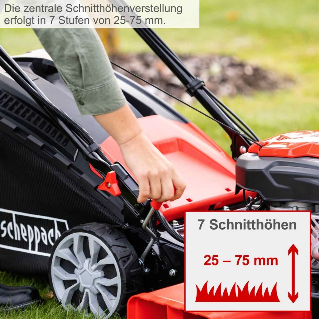 Scheppach Benzin Rasenmäher MS225-56E mit E-Start | Radantrieb | 6PS | 56 cm | 65 L |