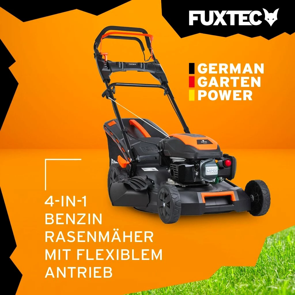 FUXTEC Benzin Rasenmäher mit flexiblem Antrieb| Motormäher | 4PS Benzinmäher | 510mm