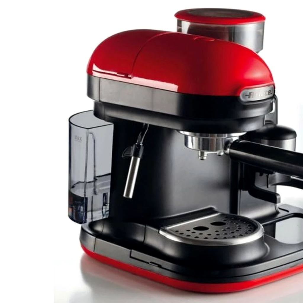 Ariete Siebträger-Espressomaschine moderna mit Kaffeemühle und Aufschäumdüse, rot/schwarz