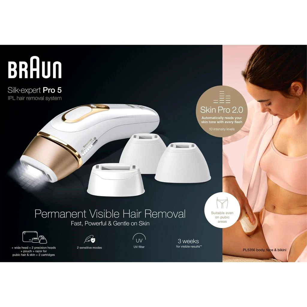 Braun IPL Haarentferner IPL Silk·expert Pro 5 PL5356, Farbe:Weiß-Gold