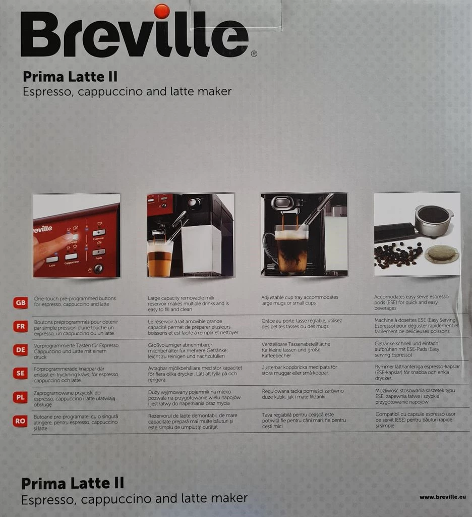 Breville VCF109X PrimaLatte II Kaffee- und Espressomaschine, für Kaffeepulver oder Pads geeignet