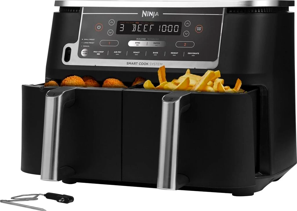 Ninja Foodi MAX Dual Zone Heißluftfritteuse mit digitalem Bratenthermometer AF451EU