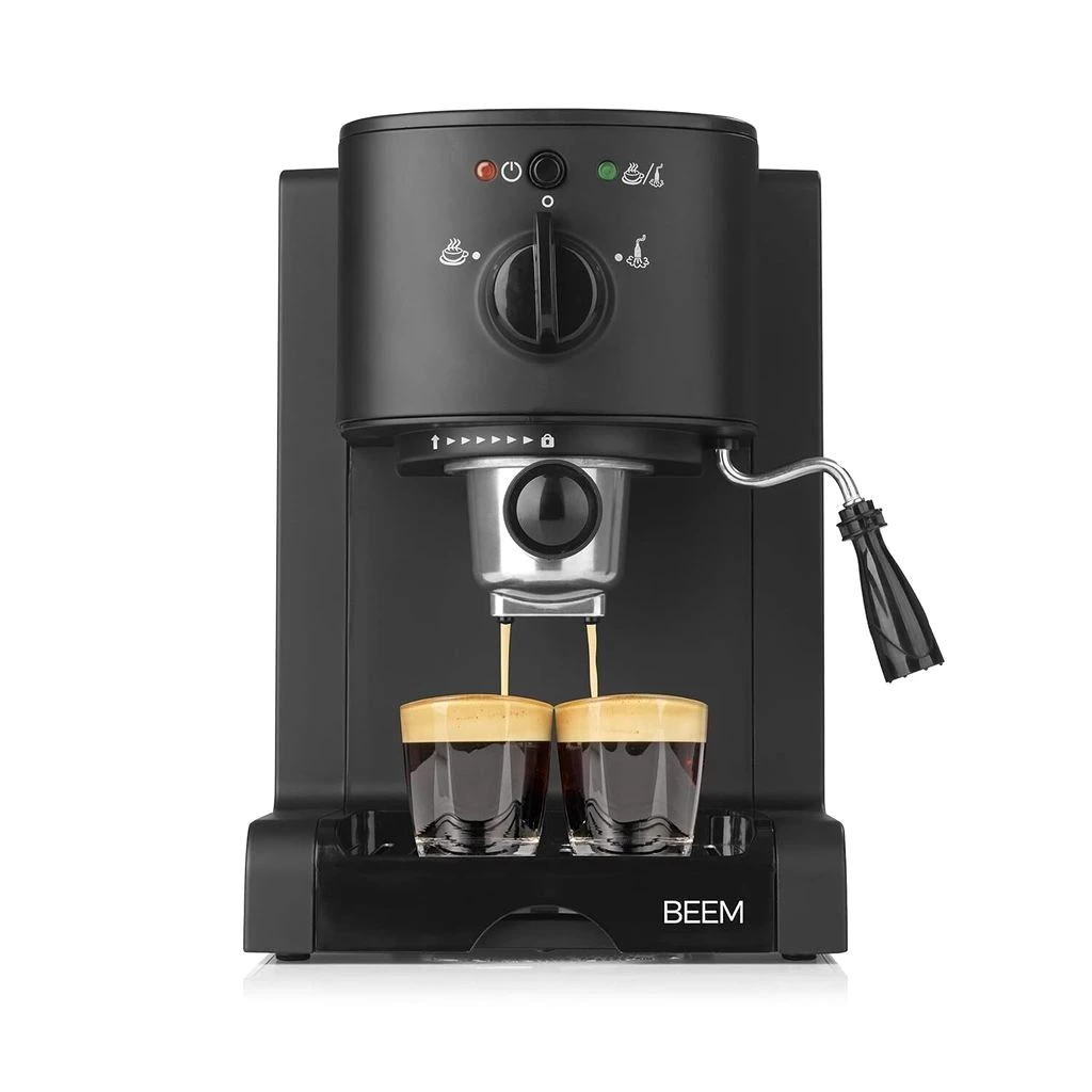 BEEM ESPRESSO PERFECT Espresso-Siebträgermaschine Deep Black Matt Edition Espressopulver Pads