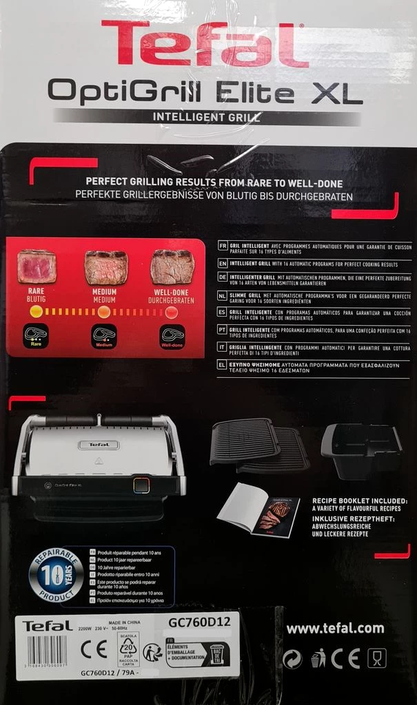 Tefal GC 760D Optigrill Elite XL - Kontaktgrill - edelstahl/schwarz